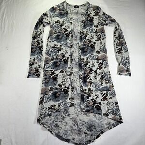 Vivette Floral Print Duster Cardigan Open Front Pockets‎ Long Sleeve Womens XS